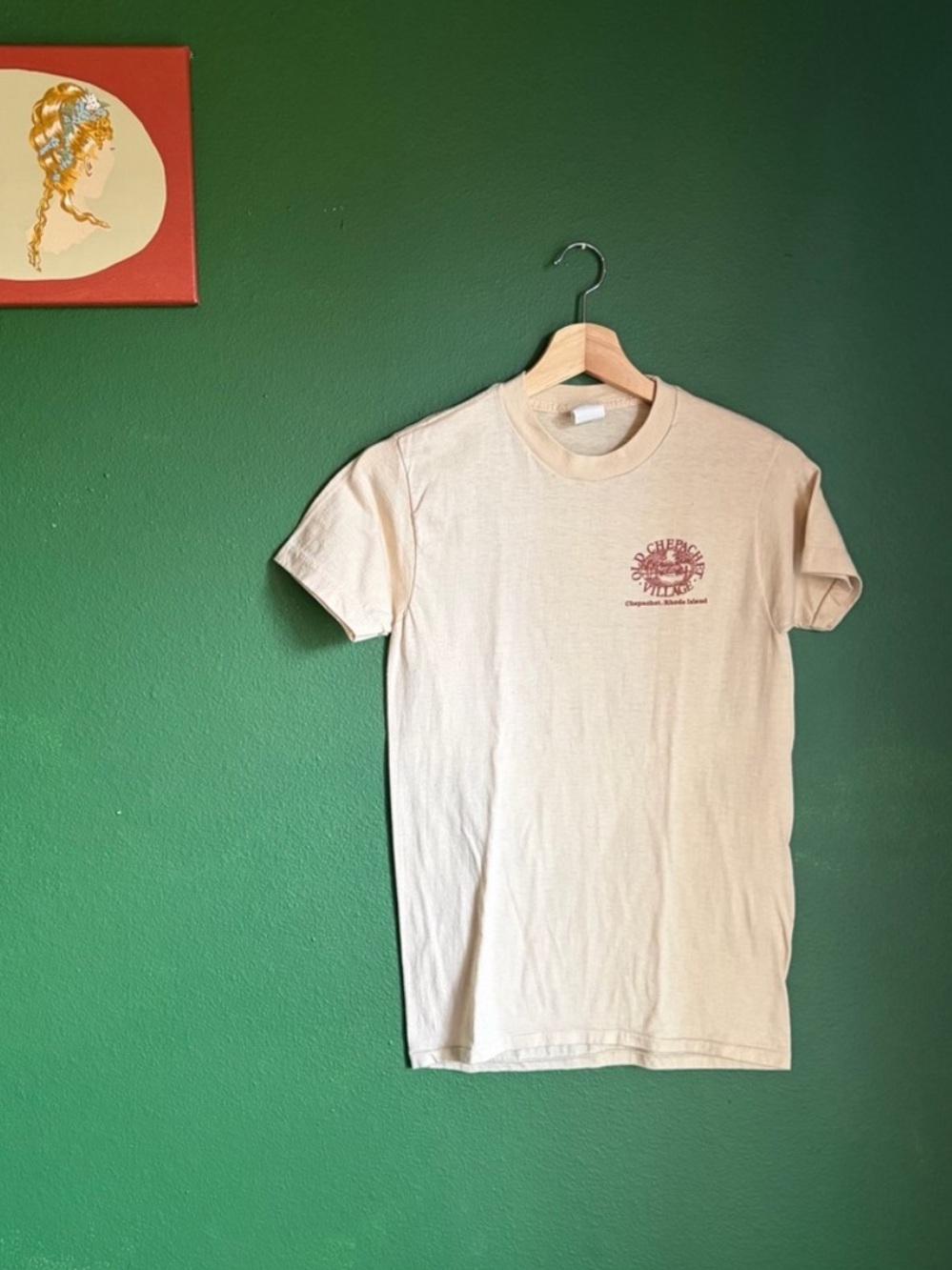1970s Vintage Old Chepachet Village, Rhode Island Beige graphic tee size M